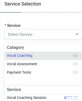 Book a Sessions - selecting a service Book a Sessions - selecting a service
