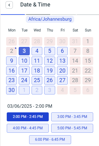 How to book a vocal session date time picker Booking a vocal session - date time picker